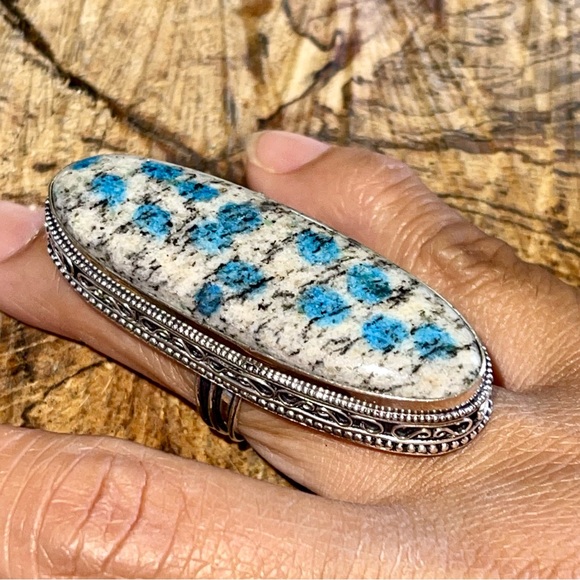 Large K2 Raindrop Azurite Ring Size 7 1/4 - Picture 4 of 7